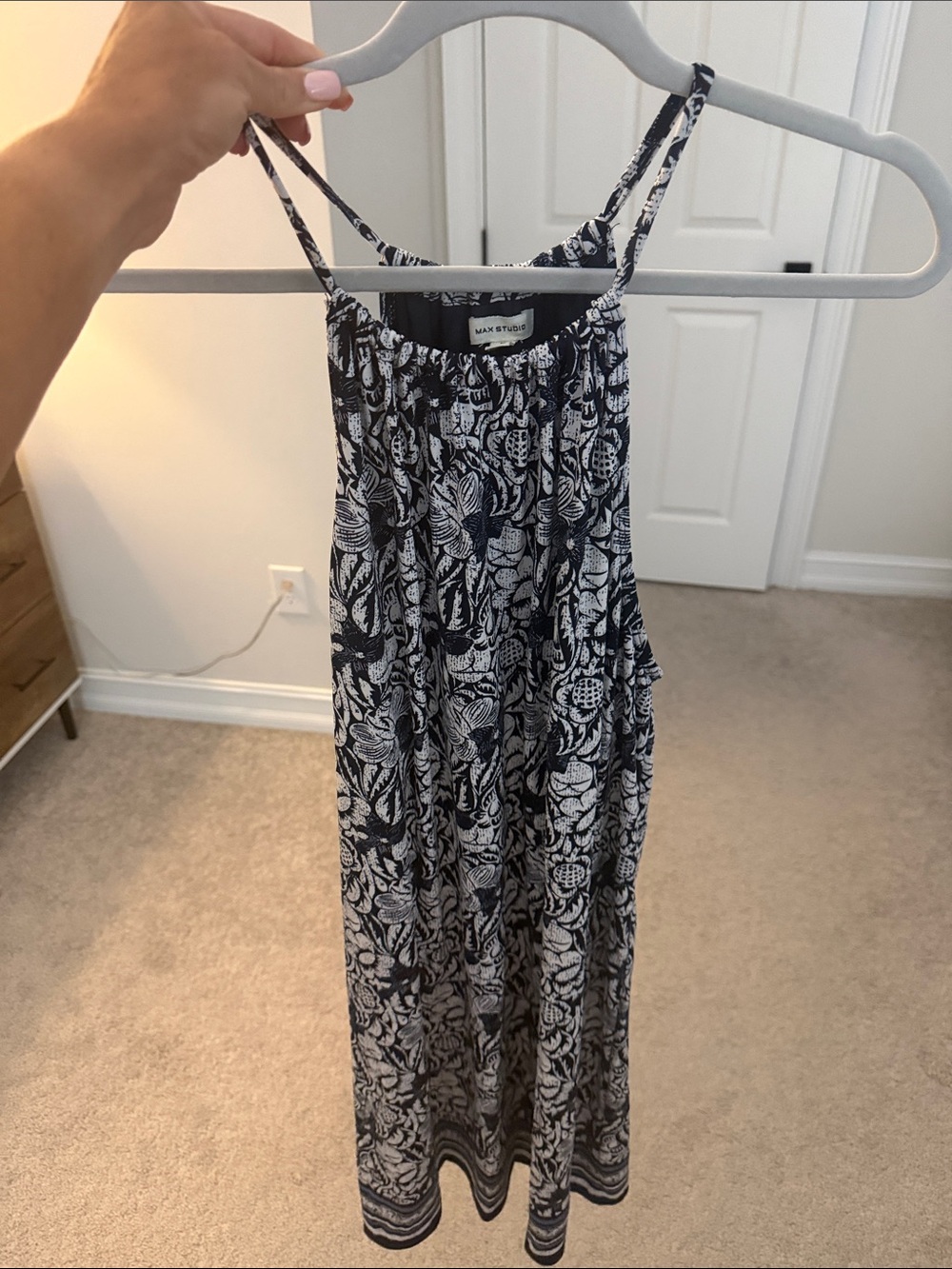 Max Studio Navy and White Floral Midi Dress
